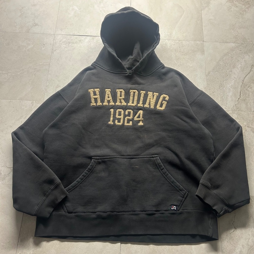J America Harding 1924 Hoodie Black Mens Large Collegiate Embroidered Sweatshirt